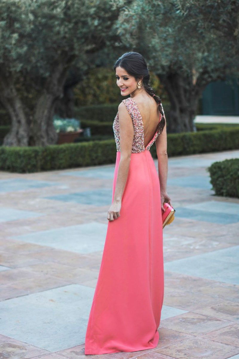 vestido aster cuerpo lentejuelas crepe coral apparentia