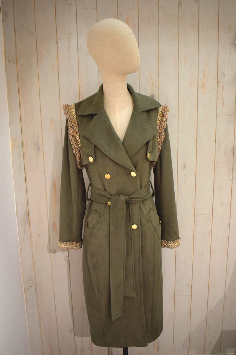 trench verde militar con pasamaneria de apparentia rebajas